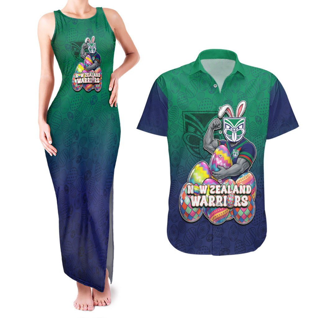 Personalized New Zealand Warriors Couples Matching Tank Maxi Dress and Hawaiian Shirt Easter Mascot - Colorful Eggs Cartoon Style