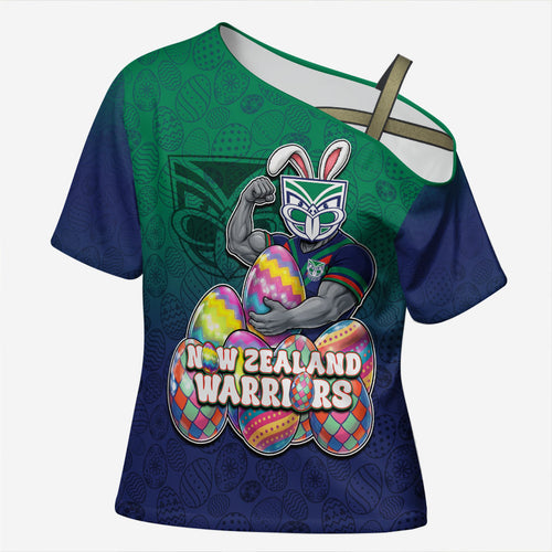 Personalized New Zealand Warriors Cross Shoulder Shirt Easter Mascot - Colorful Eggs Cartoon Style
