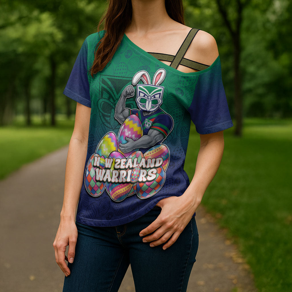 Personalized New Zealand Warriors Cross Shoulder Shirt Easter Mascot - Colorful Eggs Cartoon Style