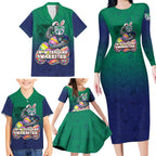 Personalized New Zealand Warriors Family Matching Long Sleeve Bodycon Dress and Hawaiian Shirt Easter Mascot - Colorful Eggs Cartoon Style