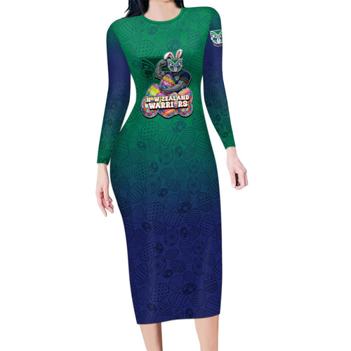 Personalized New Zealand Warriors Family Matching Long Sleeve Bodycon Dress and Hawaiian Shirt Easter Mascot - Colorful Eggs Cartoon Style