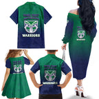 Personalized New Zealand Warriors Family Matching Off The Shoulder Long Sleeve Dress and Hawaiian Shirt Easter Mascot - Colorful Eggs Cartoon Style