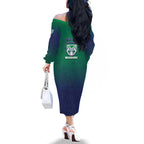 Personalized New Zealand Warriors Family Matching Off The Shoulder Long Sleeve Dress and Hawaiian Shirt Easter Mascot - Colorful Eggs Cartoon Style