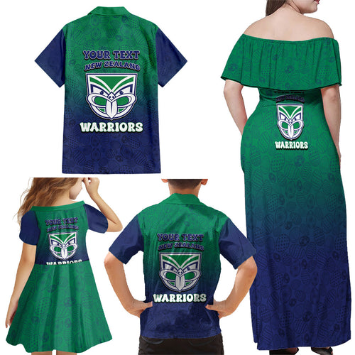 Personalized New Zealand Warriors Family Matching Off Shoulder Maxi Dress and Hawaiian Shirt Easter Mascot - Colorful Eggs Cartoon Style
