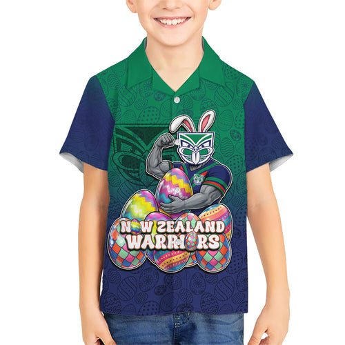 Personalized New Zealand Warriors Family Matching Off Shoulder Maxi Dress and Hawaiian Shirt Easter Mascot - Colorful Eggs Cartoon Style