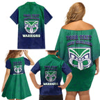 Personalized New Zealand Warriors Family Matching Off Shoulder Short Dress and Hawaiian Shirt Easter Mascot - Colorful Eggs Cartoon Style