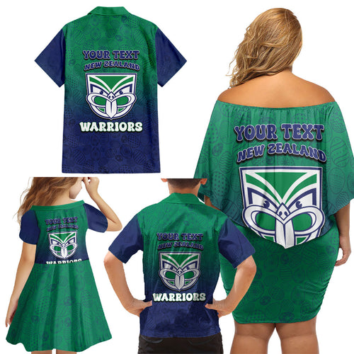 Personalized New Zealand Warriors Family Matching Off Shoulder Short Dress and Hawaiian Shirt Easter Mascot - Colorful Eggs Cartoon Style