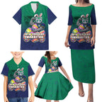 Personalized New Zealand Warriors Family Matching Puletasi and Hawaiian Shirt Easter Mascot - Colorful Eggs Cartoon Style