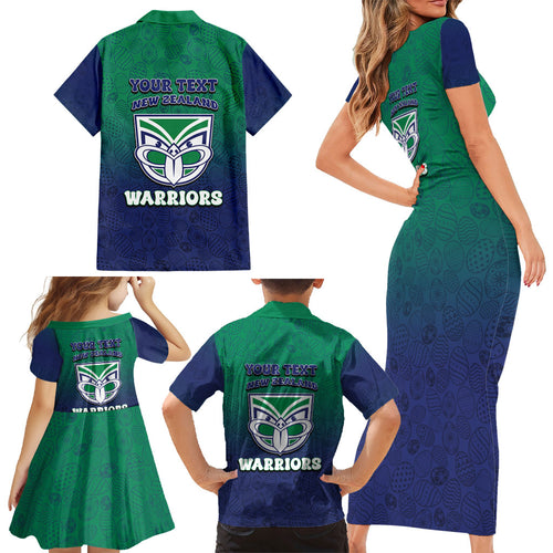 Personalized New Zealand Warriors Family Matching Short Sleeve Bodycon Dress and Hawaiian Shirt Easter Mascot - Colorful Eggs Cartoon Style