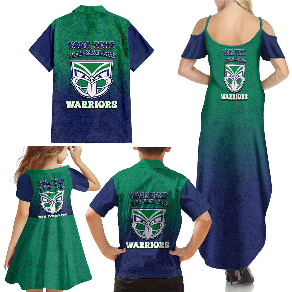 Personalized New Zealand Warriors Family Matching Summer Maxi Dress and Hawaiian Shirt Easter Mascot - Colorful Eggs Cartoon Style