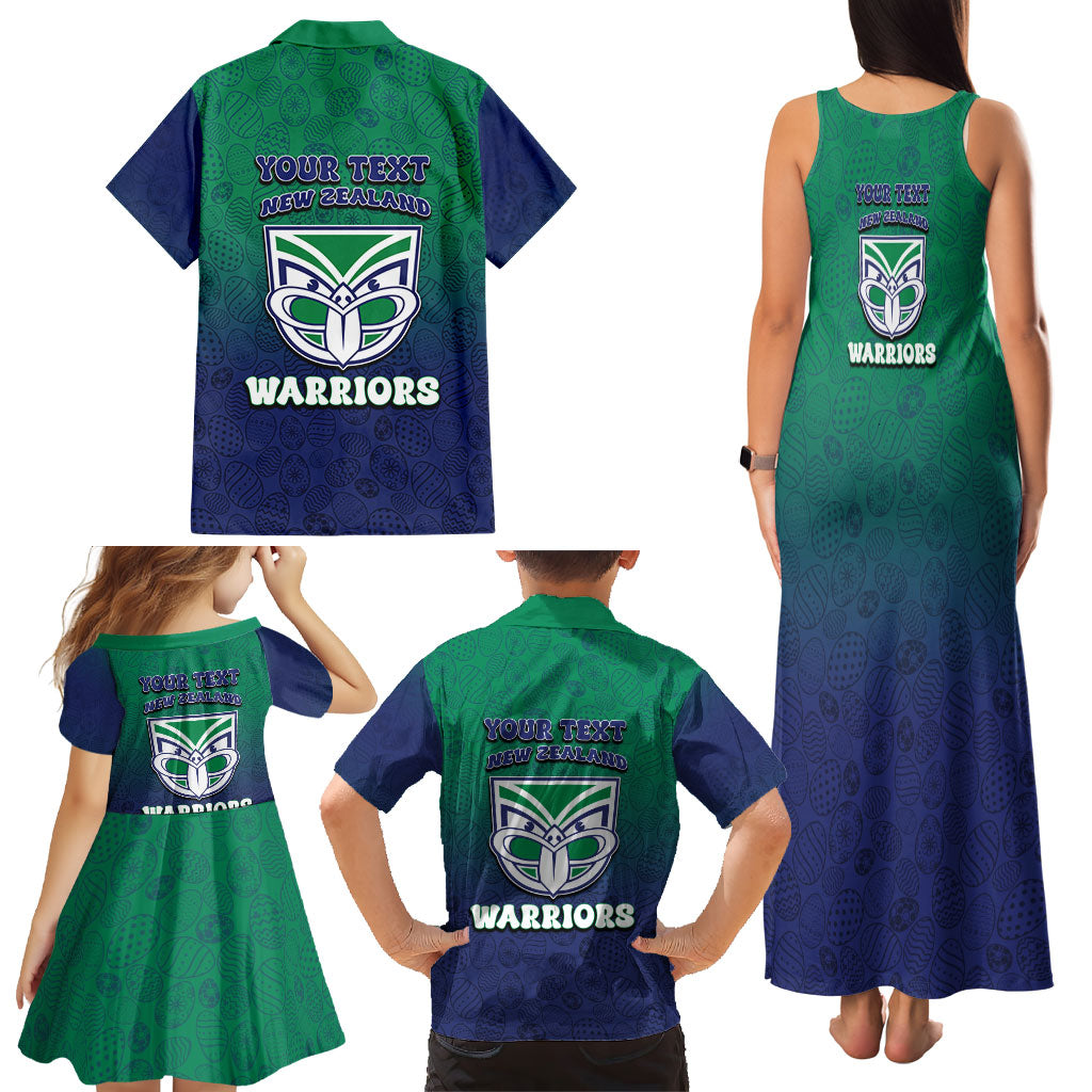 Personalized New Zealand Warriors Family Matching Tank Maxi Dress and Hawaiian Shirt Easter Mascot - Colorful Eggs Cartoon Style