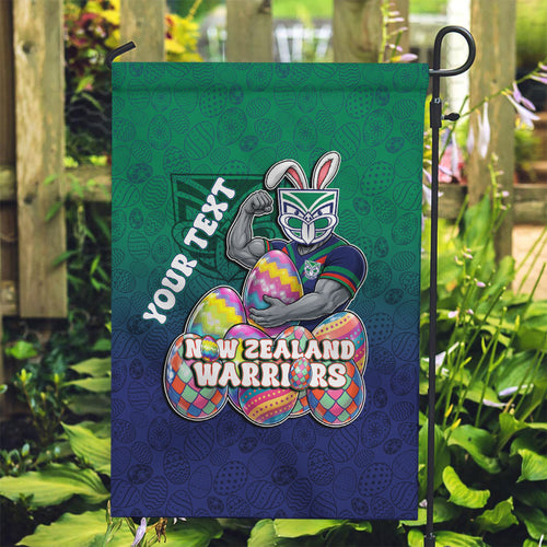 Personalized New Zealand Warriors Garden Flag Easter Mascot - Colorful Eggs Cartoon Style