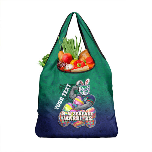 Personalized New Zealand Warriors Grocery Bag Easter Mascot - Colorful Eggs Cartoon Style