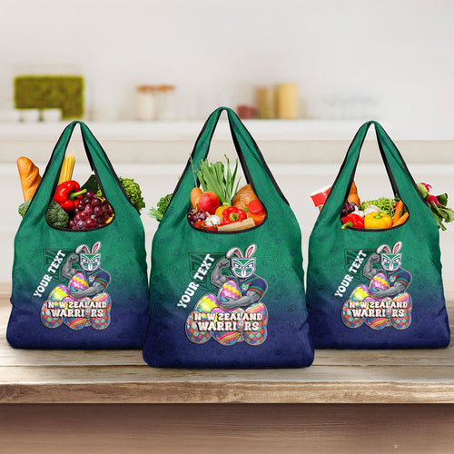 Personalized New Zealand Warriors Grocery Bag Easter Mascot - Colorful Eggs Cartoon Style