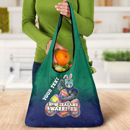 Personalized New Zealand Warriors Grocery Bag Easter Mascot - Colorful Eggs Cartoon Style