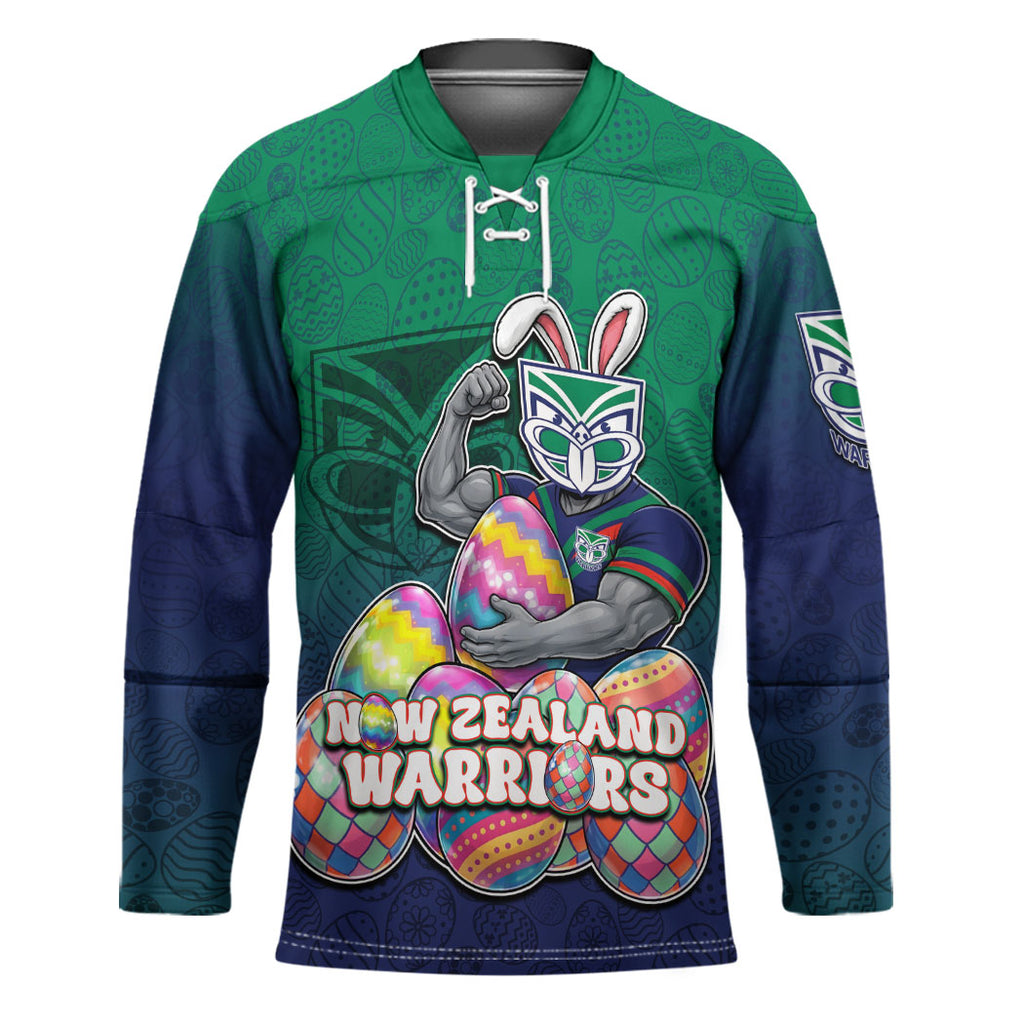 Personalized New Zealand Warriors Hockey Jersey Easter Mascot - Colorful Eggs Cartoon Style