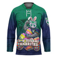 Personalized New Zealand Warriors Hockey Jersey Easter Mascot - Colorful Eggs Cartoon Style