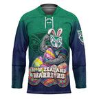 Personalized New Zealand Warriors Hockey Jersey Easter Mascot - Colorful Eggs Cartoon Style