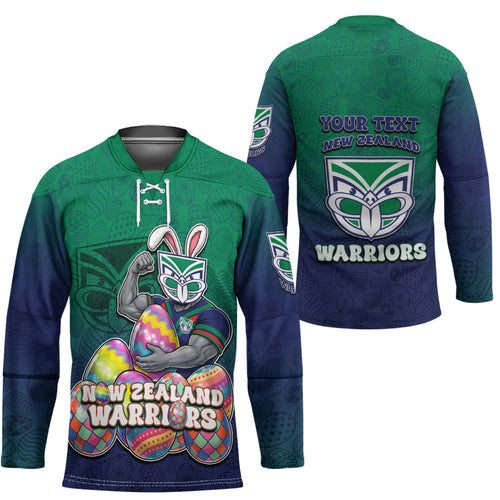 Personalized New Zealand Warriors Hockey Jersey Easter Mascot - Colorful Eggs Cartoon Style