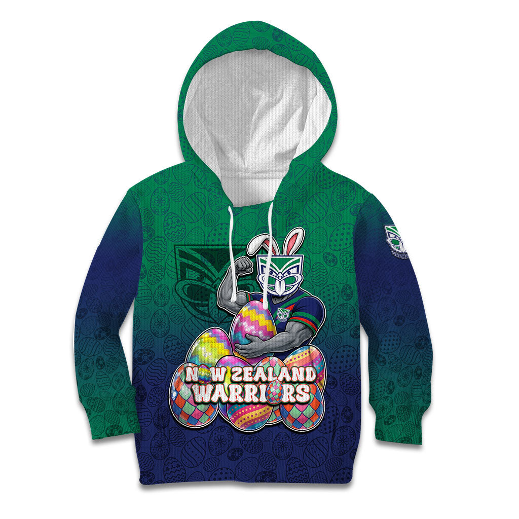 Personalized New Zealand Warriors Kid Hoodie Easter Mascot - Colorful Eggs Cartoon Style