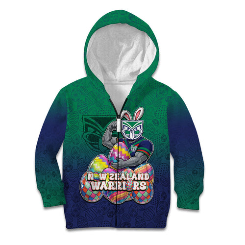 Personalized New Zealand Warriors Kid Hoodie Easter Mascot - Colorful Eggs Cartoon Style