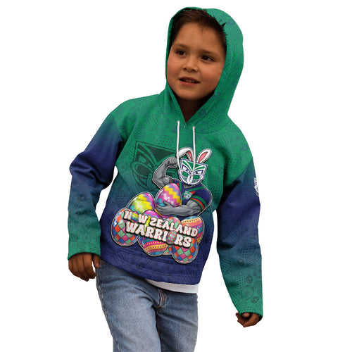 Personalized New Zealand Warriors Kid Hoodie Easter Mascot - Colorful Eggs Cartoon Style