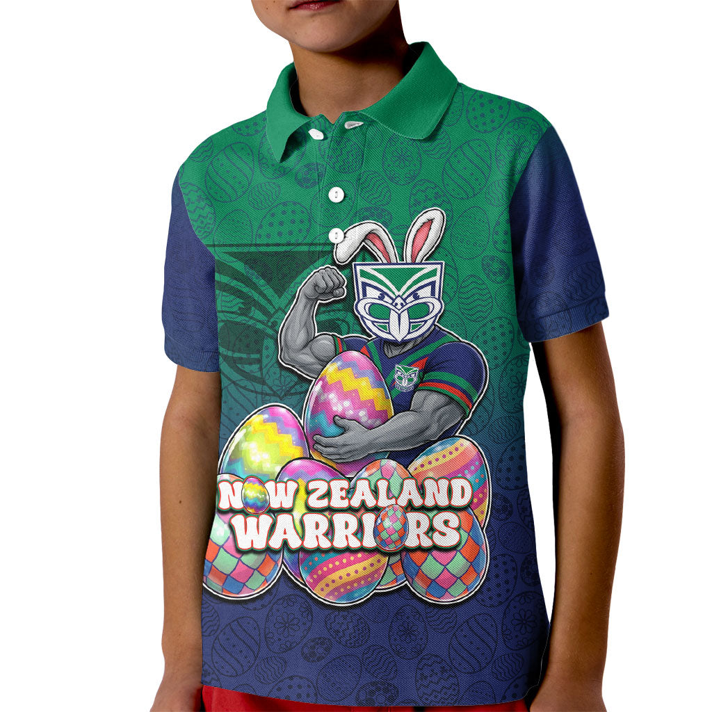 Personalized New Zealand Warriors Kid Polo Shirt Easter Mascot - Colorful Eggs Cartoon Style