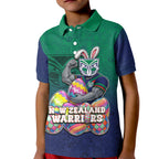 Personalized New Zealand Warriors Kid Polo Shirt Easter Mascot - Colorful Eggs Cartoon Style