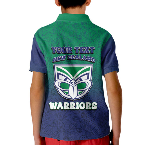 Personalized New Zealand Warriors Kid Polo Shirt Easter Mascot - Colorful Eggs Cartoon Style