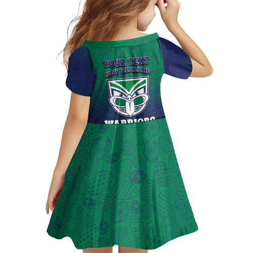 Personalized New Zealand Warriors Kid Short Sleeve Dress Easter Mascot - Colorful Eggs Cartoon Style
