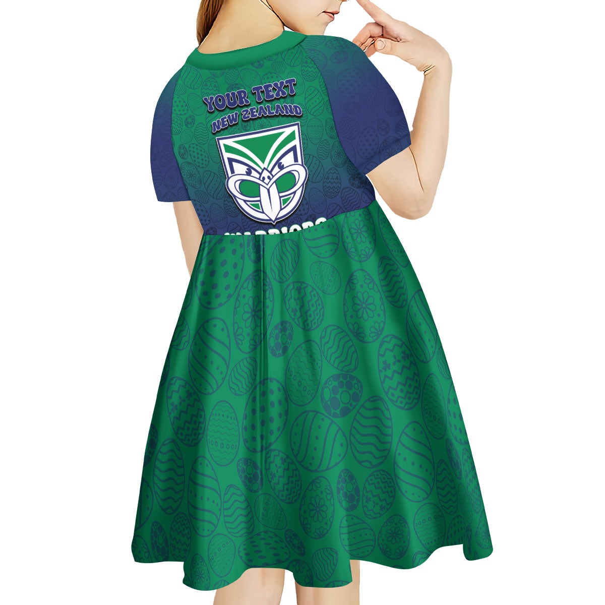 Personalized New Zealand Warriors Kid Short Sleeve Dress Easter Mascot - Colorful Eggs Cartoon Style