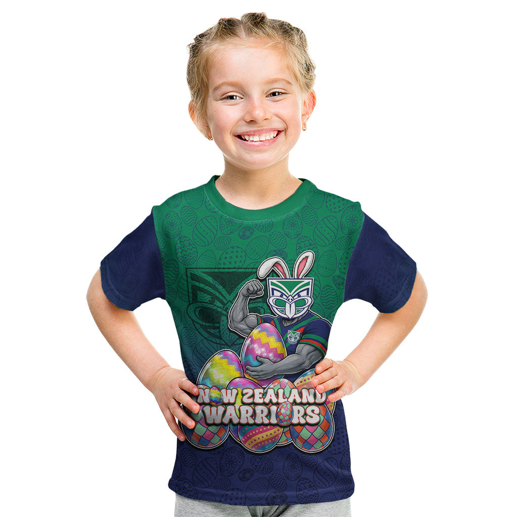 Personalized New Zealand Warriors Kid T Shirt Easter Mascot - Colorful Eggs Cartoon Style
