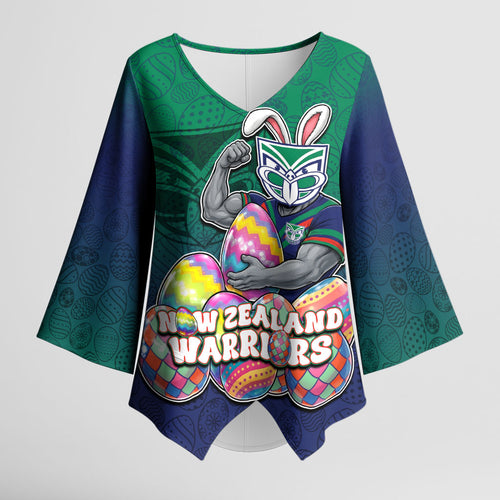 Personalized New Zealand Warriors Kimono Sleeve Blouse Easter Mascot - Colorful Eggs Cartoon Style