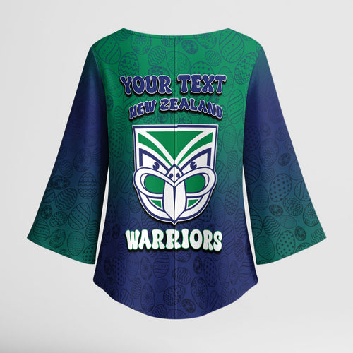 Personalized New Zealand Warriors Kimono Sleeve Blouse Easter Mascot - Colorful Eggs Cartoon Style