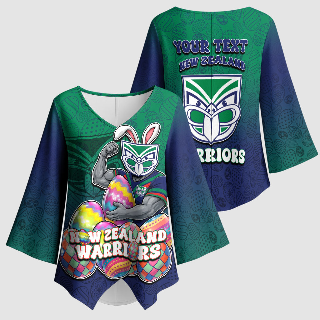 Personalized New Zealand Warriors Kimono Sleeve Blouse Easter Mascot - Colorful Eggs Cartoon Style