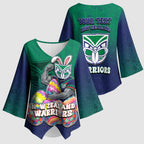 Personalized New Zealand Warriors Kimono Sleeve Blouse Easter Mascot - Colorful Eggs Cartoon Style