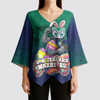 Personalized New Zealand Warriors Kimono Sleeve Blouse Easter Mascot - Colorful Eggs Cartoon Style