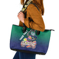 Personalized New Zealand Warriors Leather Tote Bag Easter Mascot - Colorful Eggs Cartoon Style