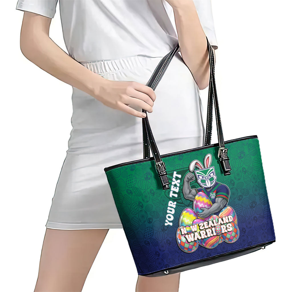 Personalized New Zealand Warriors Leather Tote Bag Easter Mascot - Colorful Eggs Cartoon Style
