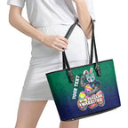 Personalized New Zealand Warriors Leather Tote Bag Easter Mascot - Colorful Eggs Cartoon Style