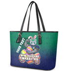 Personalized New Zealand Warriors Leather Tote Bag Easter Mascot - Colorful Eggs Cartoon Style