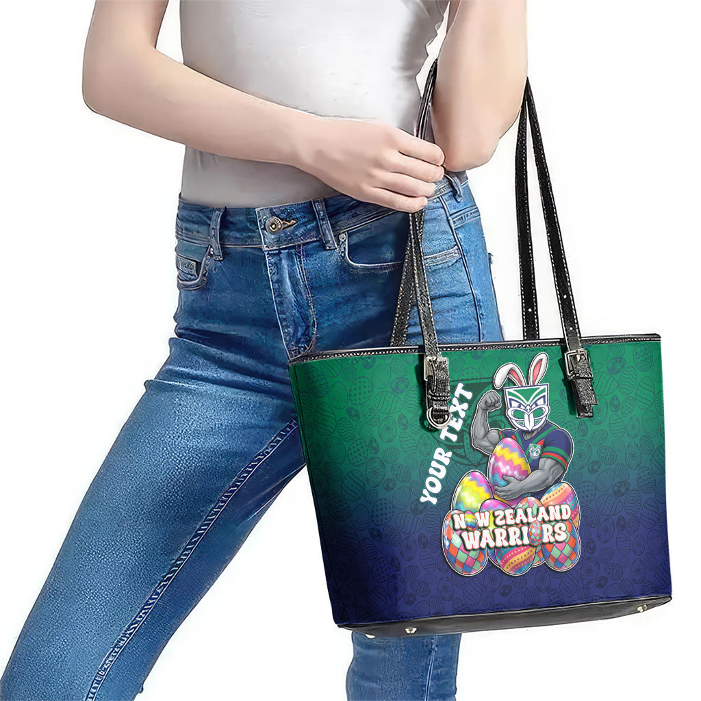 Personalized New Zealand Warriors Leather Tote Bag Easter Mascot - Colorful Eggs Cartoon Style