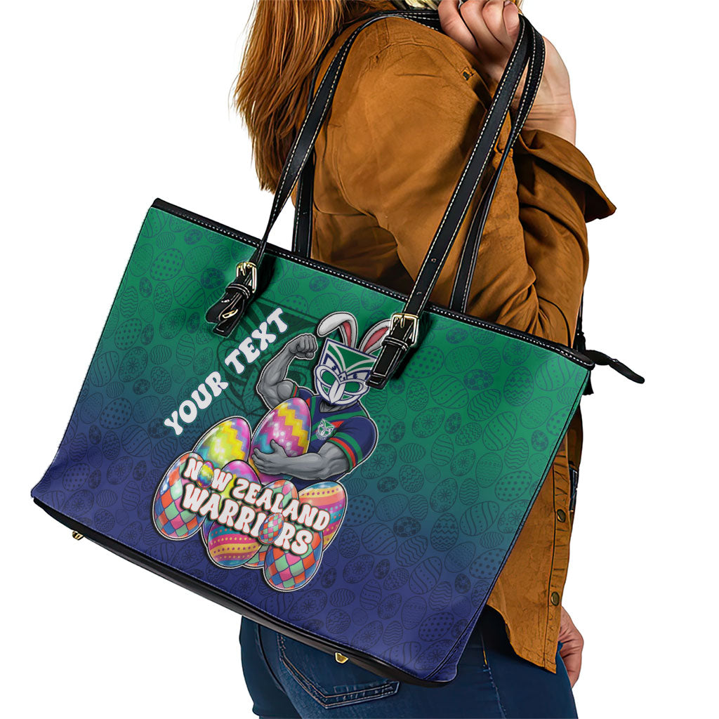 Personalized New Zealand Warriors Leather Tote Bag Easter Mascot - Colorful Eggs Cartoon Style