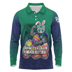 Personalized New Zealand Warriors Long Sleeve Polo Shirt Easter Mascot - Colorful Eggs Cartoon Style