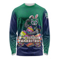 Personalized New Zealand Warriors Long Sleeve Shirt Easter Mascot - Colorful Eggs Cartoon Style