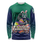 Personalized New Zealand Warriors Long Sleeve Shirt Easter Mascot - Colorful Eggs Cartoon Style