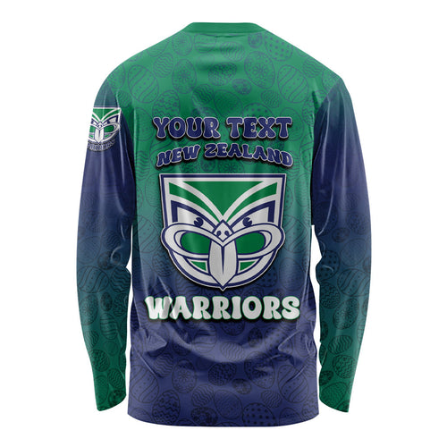 Personalized New Zealand Warriors Long Sleeve Shirt Easter Mascot - Colorful Eggs Cartoon Style