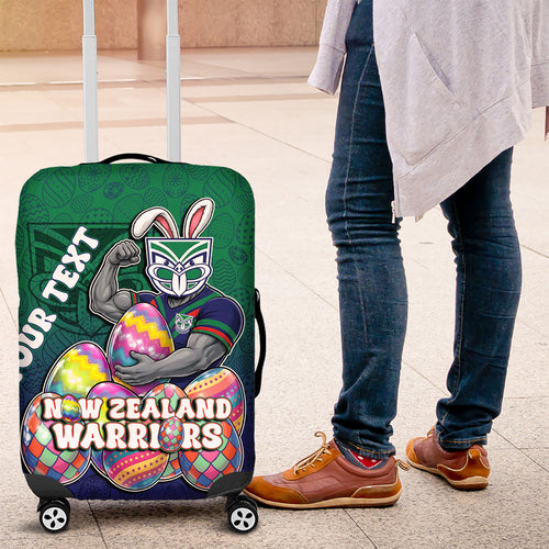 Personalized New Zealand Warriors Luggage Cover Easter Mascot - Colorful Eggs Cartoon Style