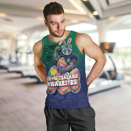 Personalized New Zealand Warriors Men Tank Top Easter Mascot - Colorful Eggs Cartoon Style