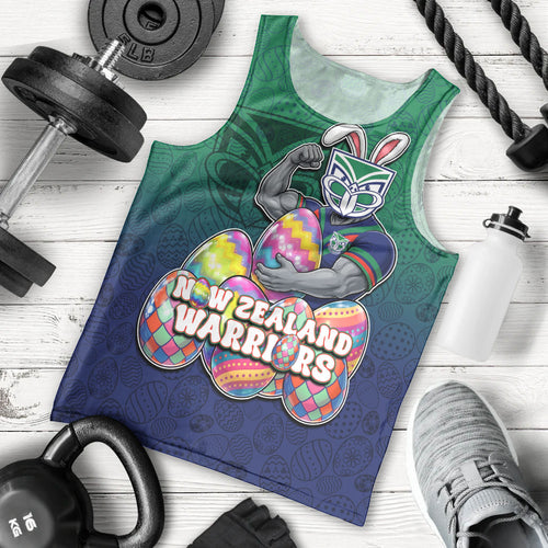 Personalized New Zealand Warriors Men Tank Top Easter Mascot - Colorful Eggs Cartoon Style